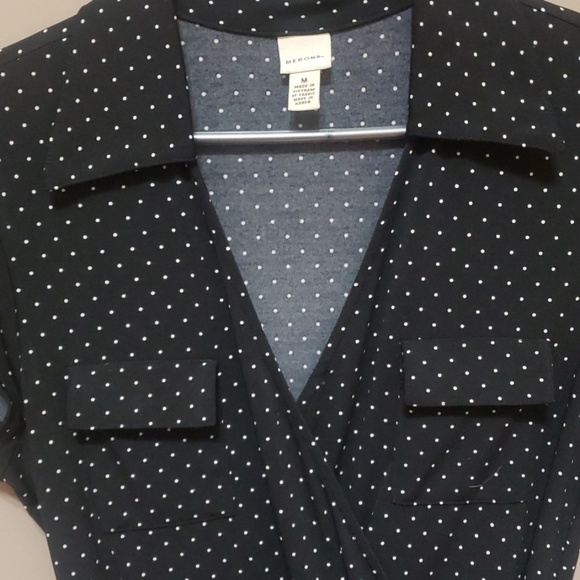 Black with white polka dot wrap dress, size M - Picture 3 of 8